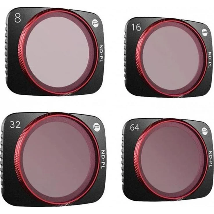 Pgytech ND-PL Filter Set für DJI AIR 2S, professionelles Drohnen Zubehör mit deutscher SCHOTT-Optik, rot-schwarz