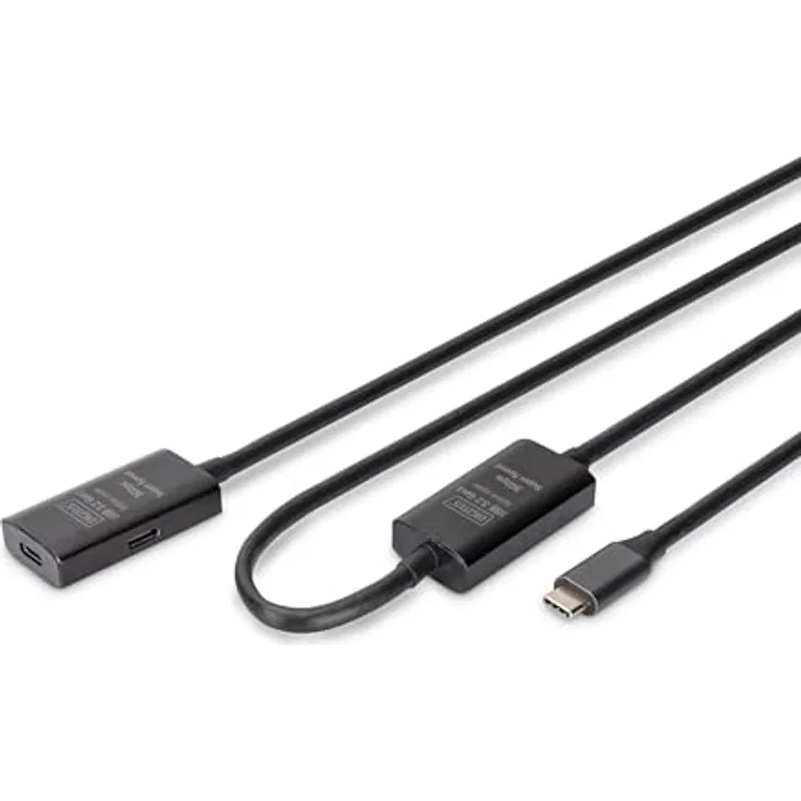 DIGITUS Aktives USB Verlängerungskabel - USB-C Buchse zu USB-C Stecker - 10 m - USB 3.2 Gen1-5 Gbit/s - Plug & Play - mit Signalverstärker - Schwarz