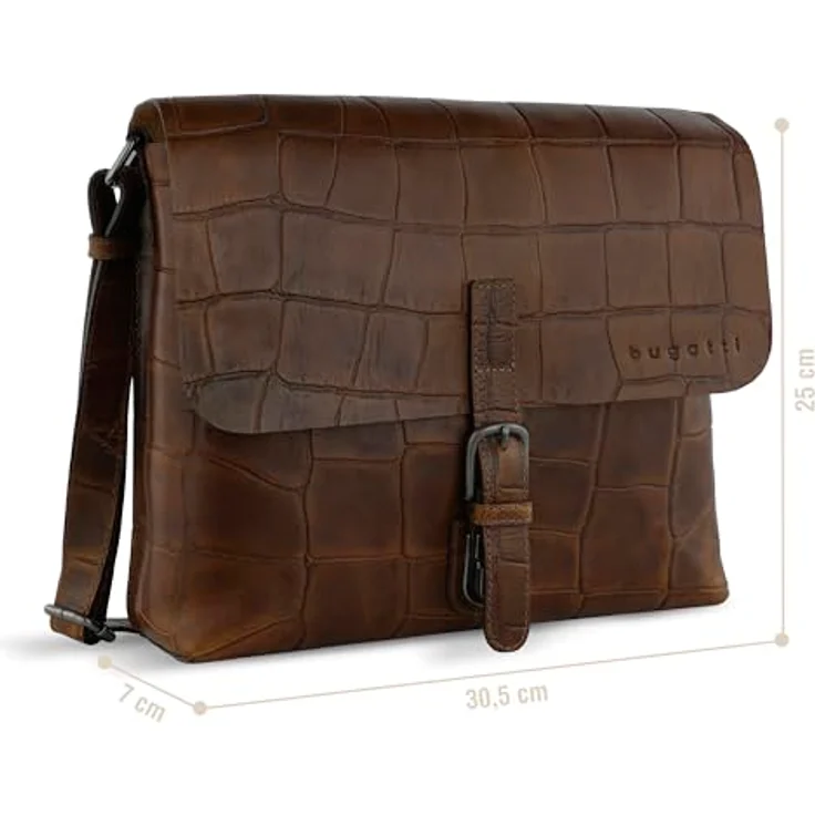 bugatti Nevio Messenger Aktentasche aus 100% Leder, cognac, 30 cm x 7 cm x 25 cm – Bild 2
