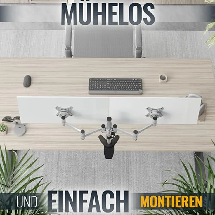 RICOO Monitor Tischhalterung für 2 Monitore Monitorhalterung TS3311 Monitorständer Schwenkbar Neigbar Höhenverstellbar Schreibtisch Bildschirmständer Tisch Ständer Monitorhalterungen VESA 75x75 100x100 / Silber – Bild 3