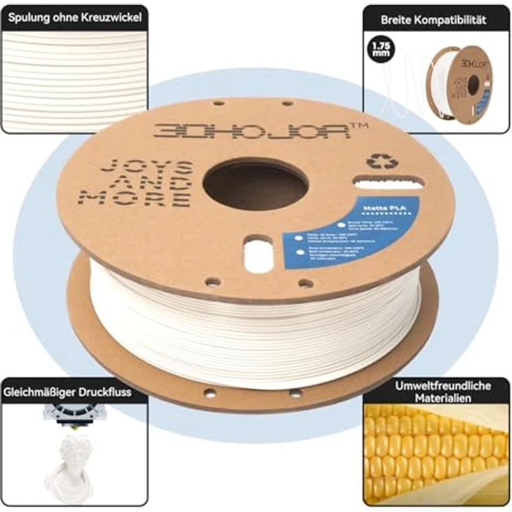 3DHoJor Matte PLA Filament 2KG Milchweiß, 1.75mm, hohe Zähigkeit, vakuumversiegelt – Bild 2