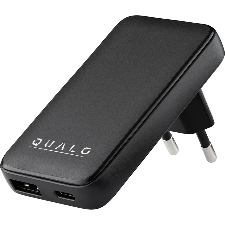 QUALO GaN Ultra Slim USB-A Wandladegerät, USB-C PD 45W, schwarz