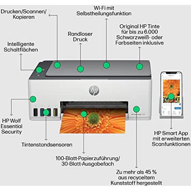 HP Smart Tank 5105 Multifunktionsdrucker inklusive Tinte für bis zu 3 Jahre drucken, Tintentanks, Scanner, Kopierer, WLAN, AirPrint, HP Smart App – Bild 3