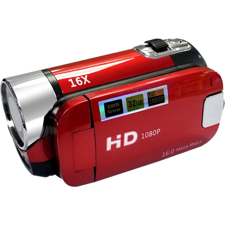 Lixada Digitalkamera Videorecorder 16X F-ocus Zoom, 2,7 Zoll TFT-Display, roter Camcorder mit SD-Kartenunterstützung und 600 mAh Akku
