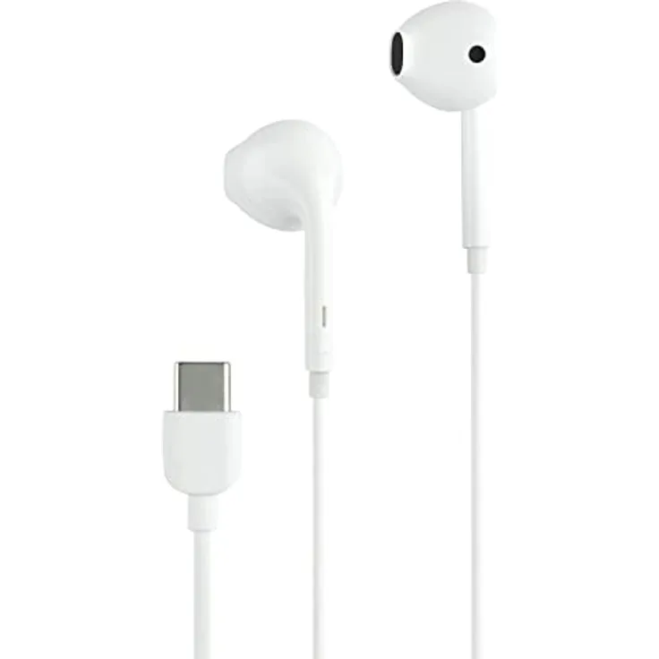 Music Sound | Kopfhörer mit Kabel Capsule | Kapselkopfhörer mit Kabel und integriertem Mikrofon – USB-C-Anschluss – 1,2 m Anti-Tangle-Kabel – Farbe Weiß