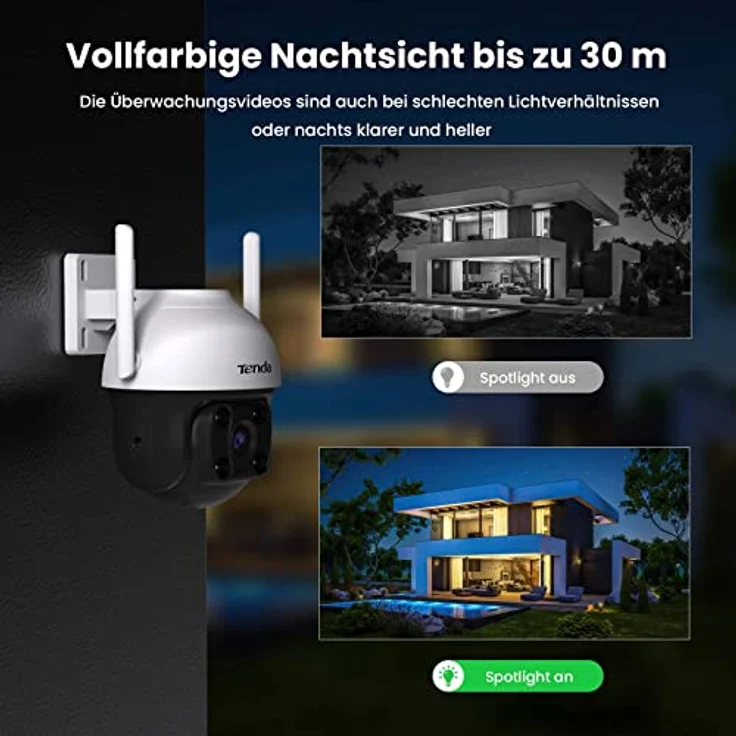 Tenda Überwachungskamera Aussen WLAN, 1080P WLAN Kamera Outdoor mit Nachtsicht in Farbe, 2-Wege Audio, Personenerkennung & Bewegungserkennung, Ton- und Lichtalarm, Kompatibel mit Alexa, CH3 – Bild 5