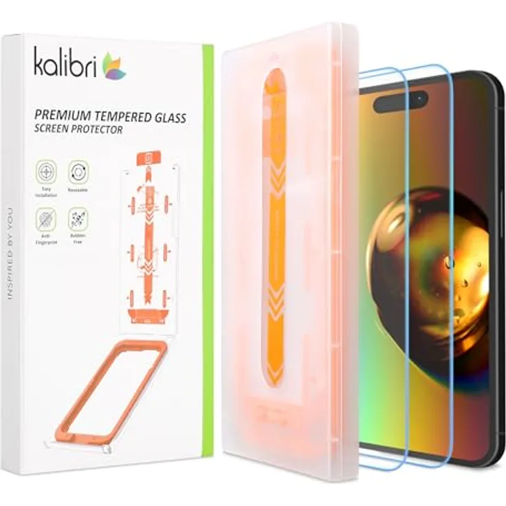 kalibri 2X Panzer Schutz Glas Folie für Apple iPhone 16 Pro - Transparente Glas Schutzfolie Set - Kratzfest - mit Installationshilfe