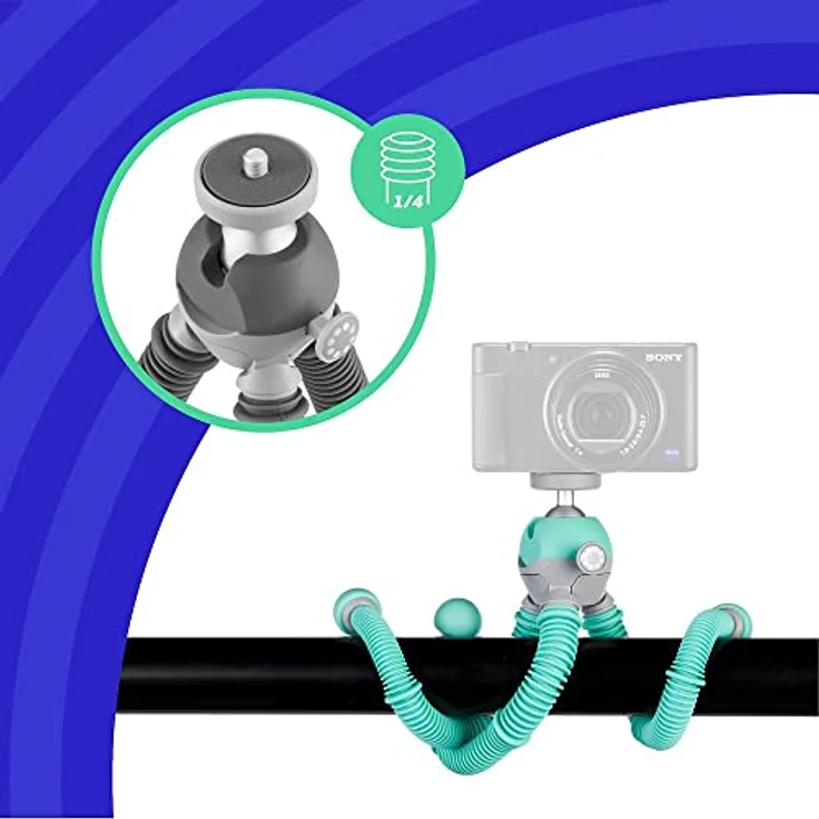 Joby Podzilla Medium Kit, flexibles Stativ mit verstellbarem Kugelkopf und GripTight 360° Smartphone-Halterung, türkis-grau – Bild 5