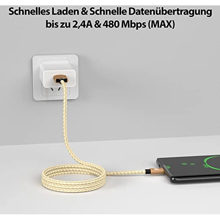 JAMEGA - 3m Premium Micro USB Kabel | Nylon geflochtenes USB Ladekabel Datenkabel für Micro USB Geräte - Gold – Bild 2