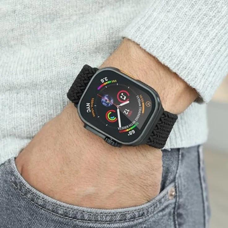 VONMÄHLEN Woven Loop Nylonarmband, stufenlos verstellbar, schweiß- und wasserabweisend, kompatibel mit Apple Watch - All Black – Bild 3