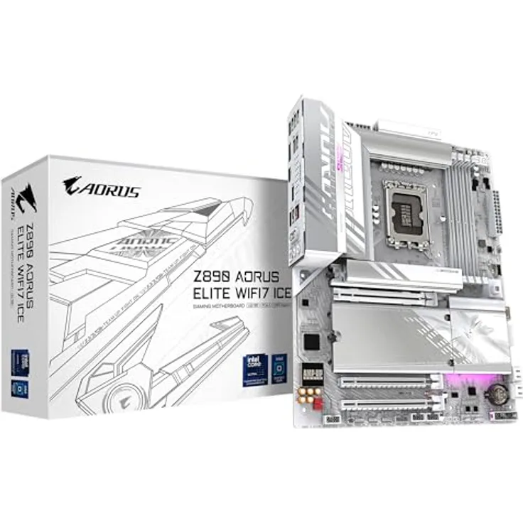 Gigabyte Z890 AORUS Elite WIFI7 Ice Mainboard - Unterstützt Intel Core Ultra (Serie 2) CPUs, 16+1+2 Phasen VRM, bis zu 8800MHz DDR5 (OC), 1xPCIe 5.0 + 3xPCIe 4.0, Wi-Fi 7, 2.5GbE LAN
