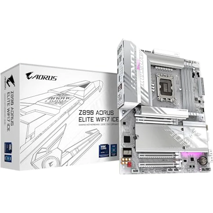 Gigabyte Z890 AORUS Elite WIFI7 Ice Mainboard - Unterstützt Intel Core Ultra (Serie 2) CPUs, 16+1+2 Phasen VRM, bis zu 8800MHz DDR5 (OC), 1xPCIe 5.0 + 3xPCIe 4.0, Wi-Fi 7, 2.5GbE LAN – Bild 1