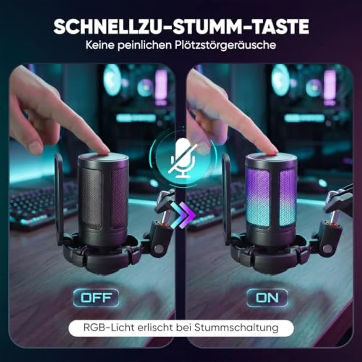 FIFINE Gaming Mikrofon PC, USB Typ A/C mit Stummschalttaste, RGB-Beleuchtung, für Podcast und Streaming, kompatibel mit MAC, PS4, PS5 – Bild 4
