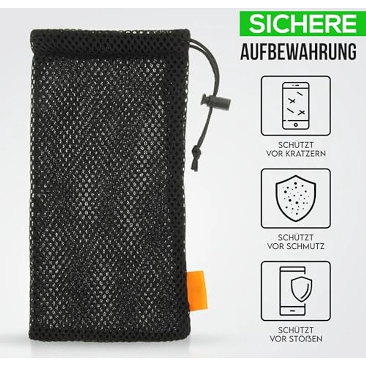 wortek Universal Handytasche 18,5 x 9 cm, Handysocke für Smartphones bis 6,5 Zoll, elastisches Nylon Mesh, schwarz – Bild 2