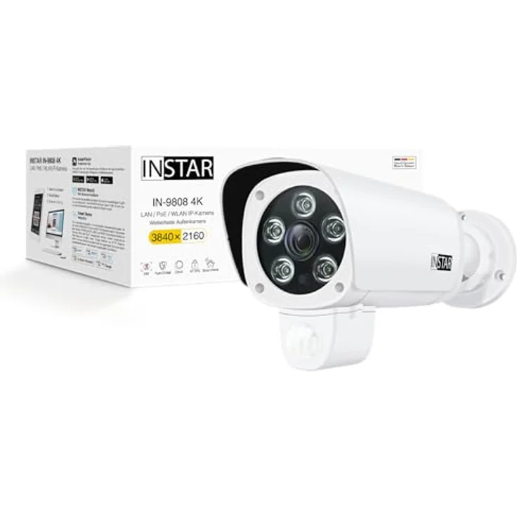 INSTAR IN-9808 4K Überwachungskamera Außen weiß, AI-Personenerkennung, IR-Nachtsicht, LAN/WLAN/PoE, HomeKit Secure Video, Mikrofon, WPA3, NDAA/TAA – Bild 1
