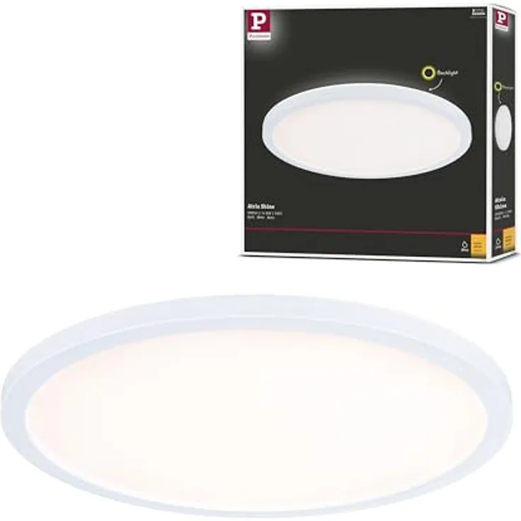 Paulmann 71153 LED Panel Atria Shine Backlight IP44 rund 293mm 16W 1600lm 3000K Weiß Deckenleuchte - Mit Backlight Technik für besondere Wohlfühlatmosphäre