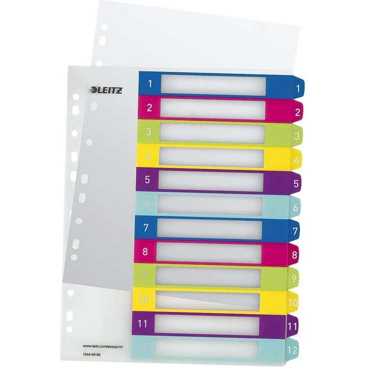 LEITZ Aktenordner WOW 1244, Register 1-12, DIN A4 überbreit, 12-tlg., farbige Taben, Kunststoff, mehrfarbig – Bild 1