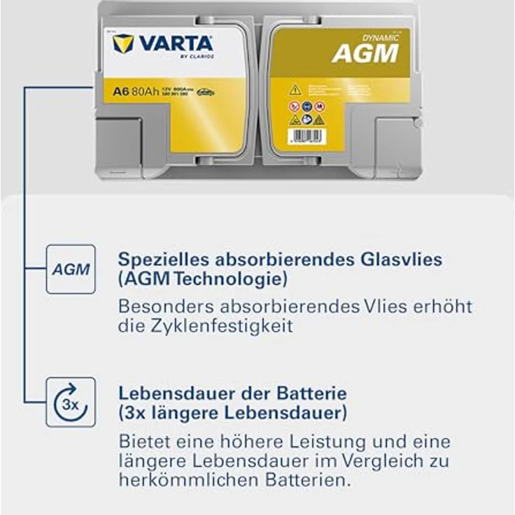 Varta A5 Silver Dynamic AGM 12V 95Ah 850A Autobatterie für Start-Stop Systeme, auslaufsicher – Bild 5