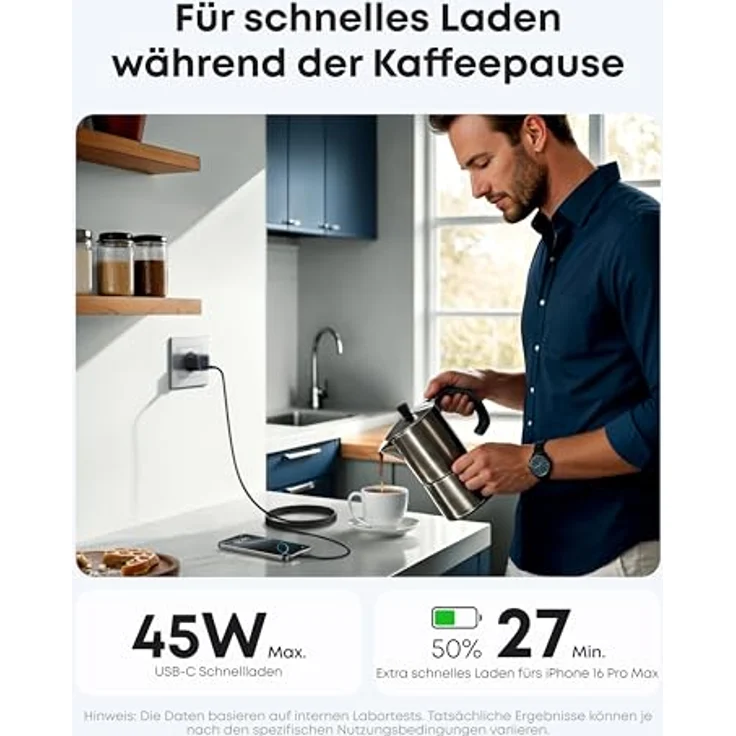 Anker Nano 45W USB C Ladegerät, kompakter Netzteil mit ActiveShield-Technologie, inklusive 1,8m USB-C Kabel, schnellladefähig für iPhone 17/Pro Max, MacBook und Samsung Galaxy S25 Ultra – Bild 4