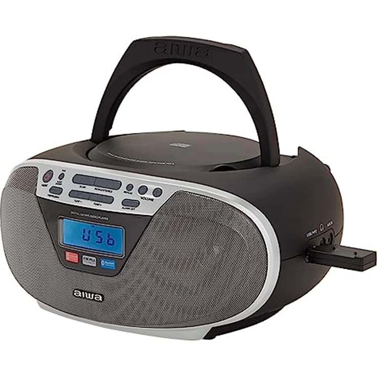 Aiwa BBTU-400SL: Tragbares CD-Radio mit Bluetooth und USB, Farbdisplay, RDS, FM PLL, Weckerfunktion, Silber – Bild 3