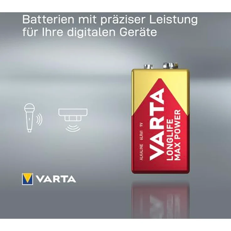 VARTA Longlife Max Power 9V Block 6LR61 Batterie, Alkaline E-Block Batterien ideal für Feuermelder Rauchmelder Stimmgerät (1er Pack) – Bild 5
