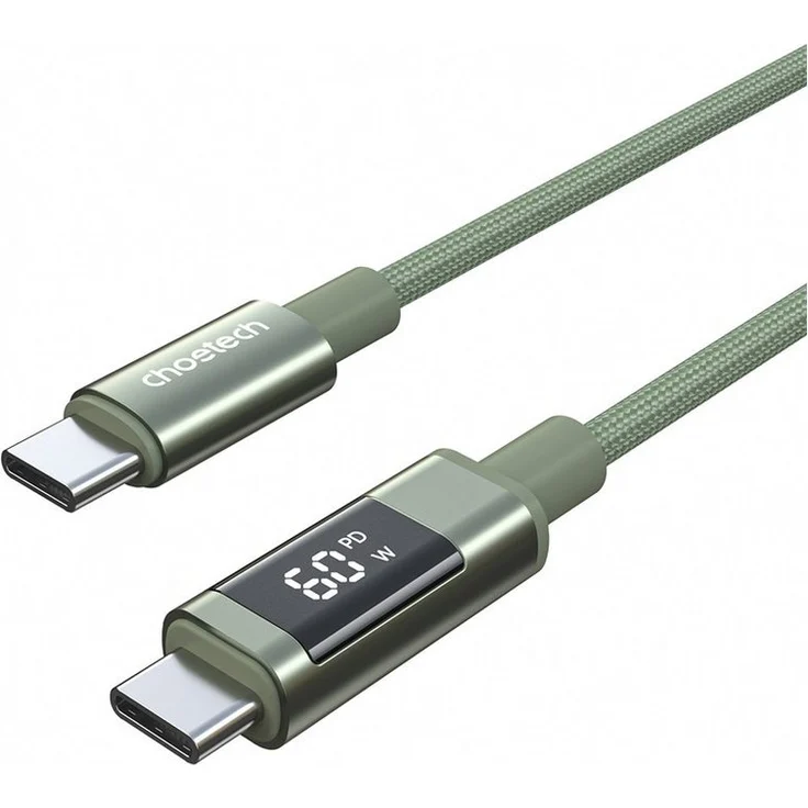 Choetech XCC-1068 Ladekabel, USB-C, 120 cm, Nylon mit Digitalanzeige, 60 W Power Delivery, grün