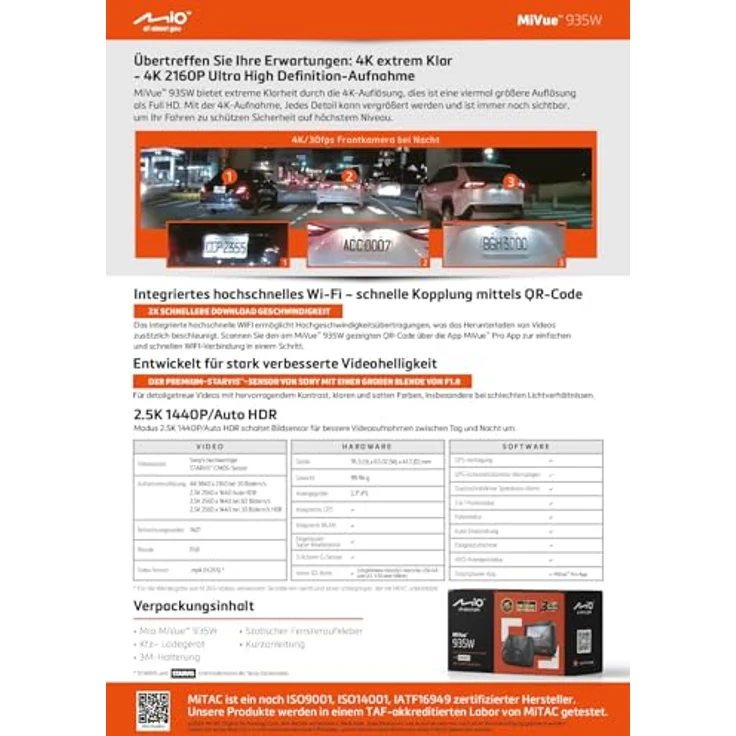 Mio MiVue 935W Dash Cam (Eingebautes Mikrofon, GPS-Empfänger, WLAN, Eingebautes Display, Beschleunigungssensor, Nachtsicht, Full HD), Dashcam, Schwarz – Bild 6