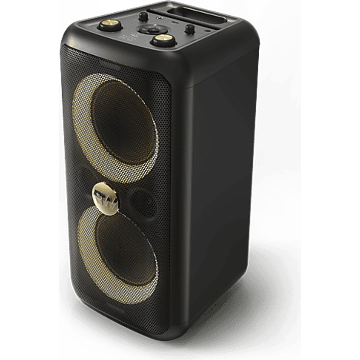 PEAQ PPS 200-RW, Bluetooth Party Lautsprecher mit bis zu 8 Stunden Akkulaufzeit, Schwarz/Gold