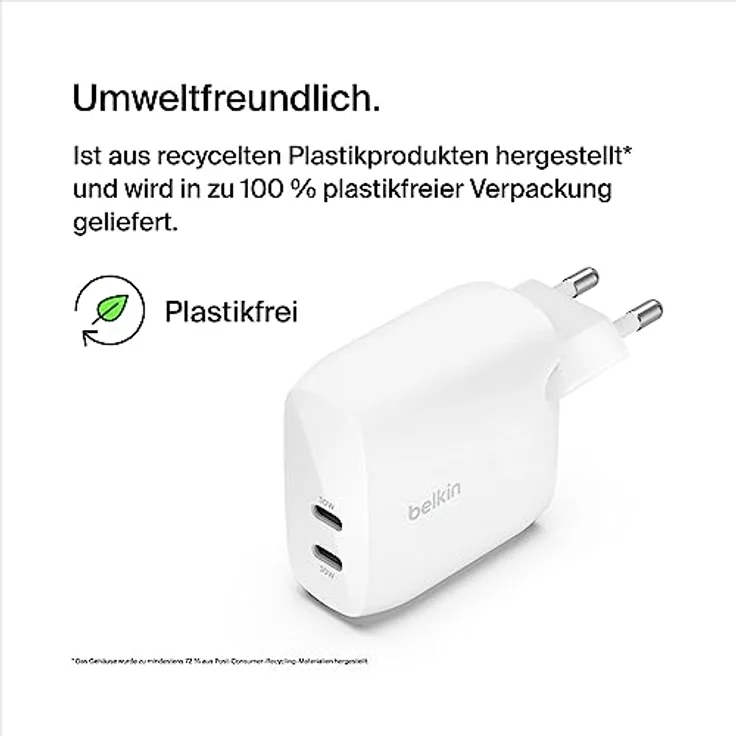 Belkin BoostCharge USB-C PD-Ladegerät mit 2 Anschlüssen und PPS, 60 W, Weiß - Schnellladetechnologie, gleichzeitiges Laden, breite Kompatibilität & 2 Jahre Garantie – Bild 5