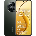 realme 12x 5G Smartphone 6+128 GB, 50MP AI Camera, 5G Dual SIM Dual Standby, TÜV SÜD 48-Month Fluency Protection, 120Hz Eye Comfort Display, 360° NFC, 5000mAh Battery, Glowing Black