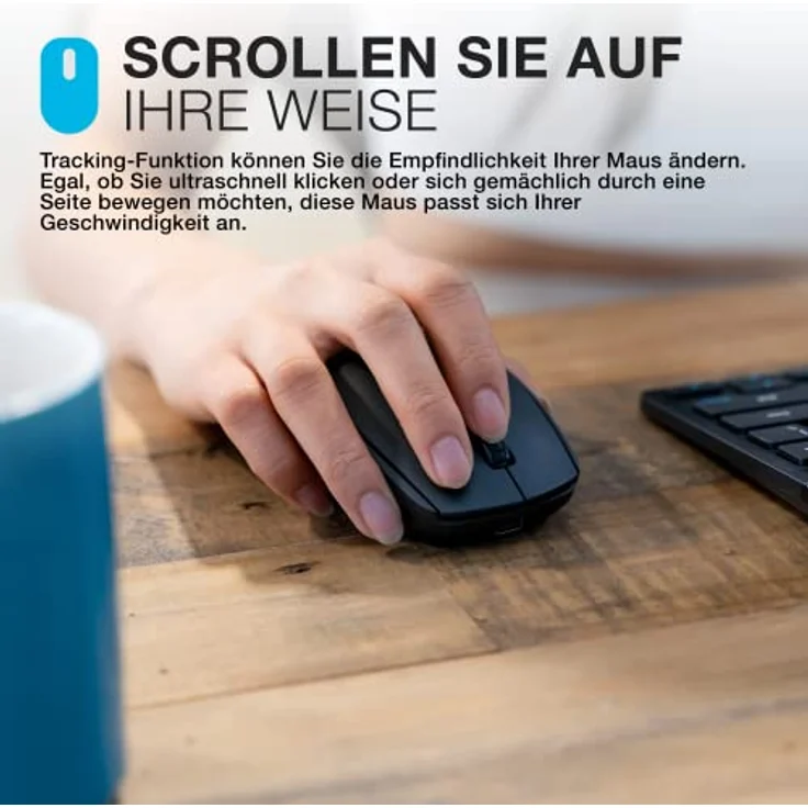 JLab Go Charge Maus kabellos, Bluetooth/Funkmaus wiederaufladbar - Tri Mode 5,0/5,0+2,4Ghz, Wireless Silent Mouse, kleine Maus (Schwarz) – Bild 4