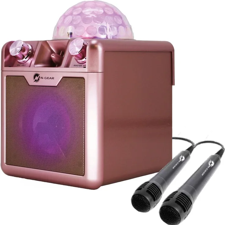 N-Gear Disco Block 410, Aktiver PA Lautsprecher mit Bluetooth, Mikrofonen und RGB-LED-Licht, Space Pink