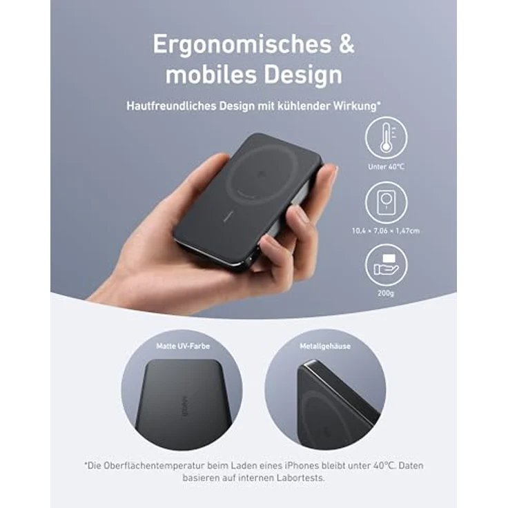 Anker MagGo Powerbank, Ultra-schlankes 10.000mAh magnetisches Akkupack, Qi2-zertifiziert, portabel, 15W Ultra-schnelles MagSafe-kompatibles Ladegerät, ergonomisches Design, nur für iPhone 16/15/14/13 – Bild 4
