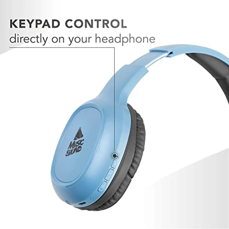 Music Sound | Bluetooth Kopfhörer Basic | Ohrmuschel-Bluetooth-Kopfhörer mit Ausziehbarem Kopfband – 8 Stunden Akkulaufzeit – 2 Stunden Ladezeit – LED-Anzeige und AUX-Eingang – Farbe Blau – Bild 4