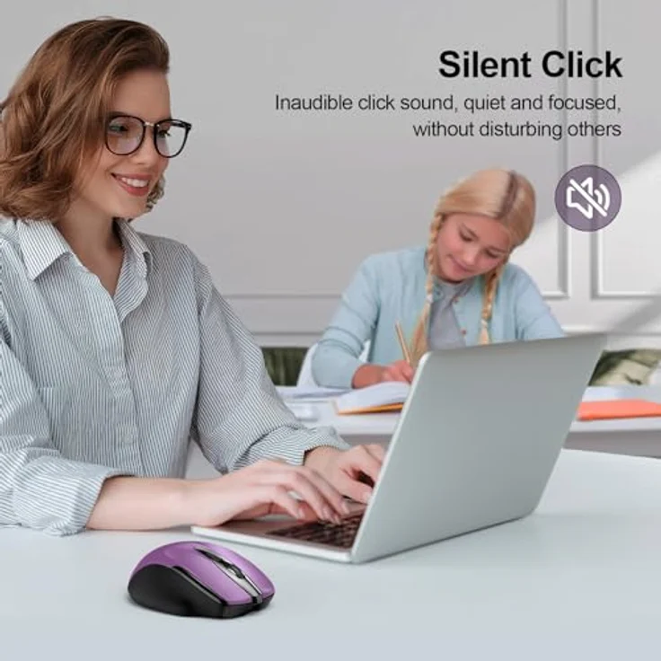 TECKNET Silent Kabellose Maus, Wiederaufladbare Funkmaus 4800 DPI mit 6 Tasten, lila – Bild 4