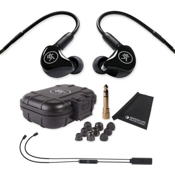 Mackie MP-120 In-Ear Kopfhörer mit Bluetooth-Adapter, Schwarz und Reinigungstuch