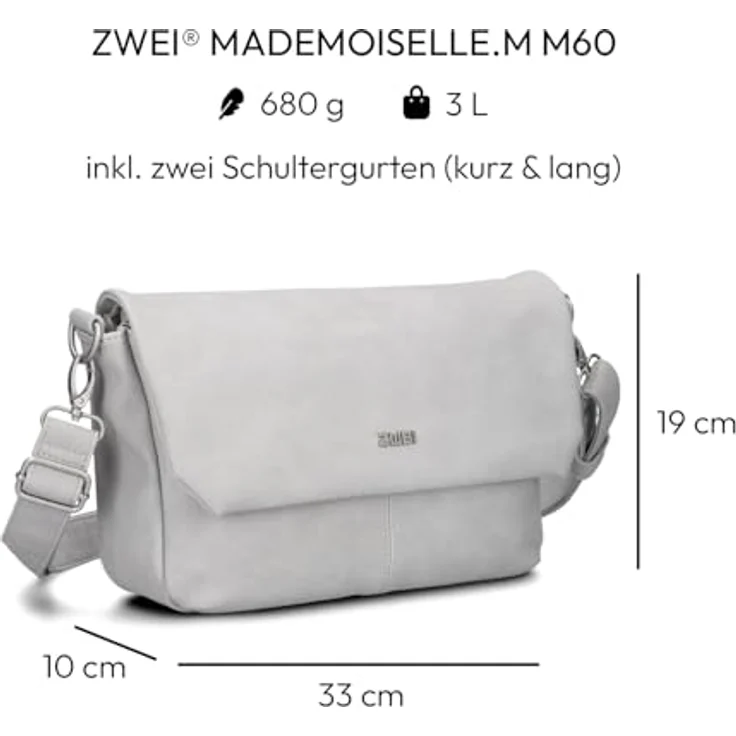 Zwei Mademoiselle.M Messenger, Laptopfach 33 cm, 100% Polyurethan, grau – Bild 2