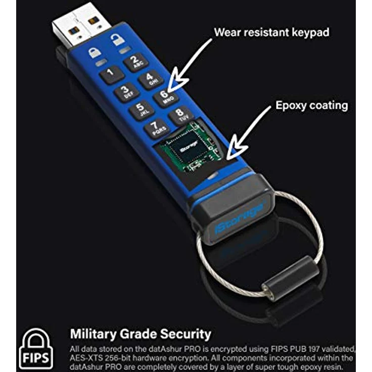 iStorage datAshur PRO 256 GB | verschlüsselter USB Speicherstick | FIPS 140-2 Level 3 zertifiziert | Passwortgeschützt | staub- und wasserabweisend, schwarz – Bild 3