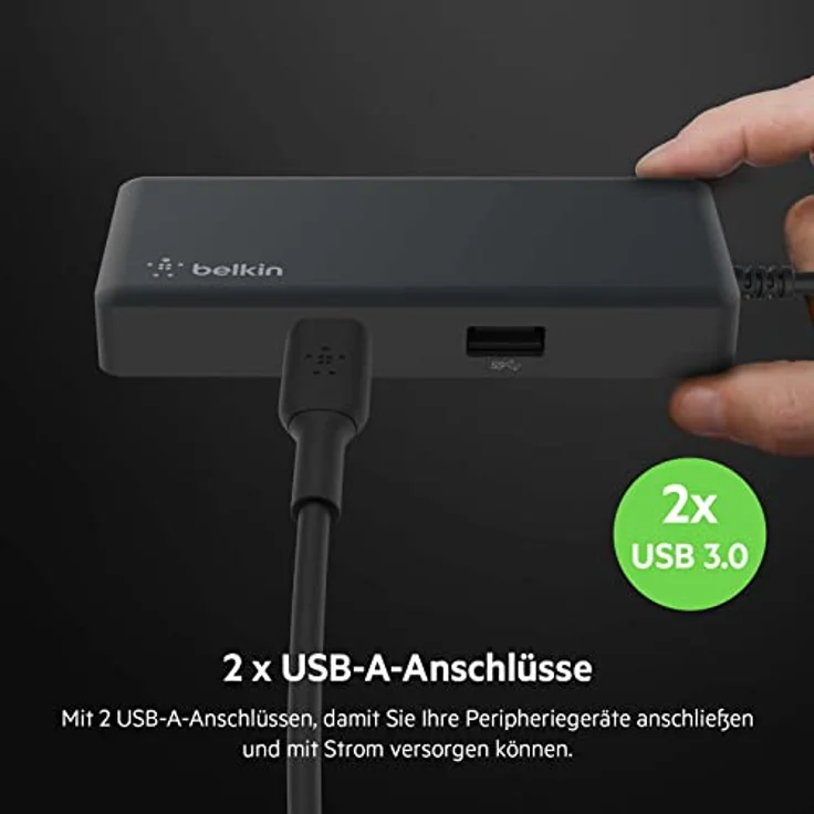 Belkin 5-in-1 Multiport-Hub-Adapter, optimiert für Chromebook mit 4K bei 60 HZ, HDMI-Port, USB-C, 86 W Power Delivery, Gigabit-Ethernet, 2 USB-A 3.1-Ports, 1. Gen., klein, tragbar, kompaktes Format – Bild 5
