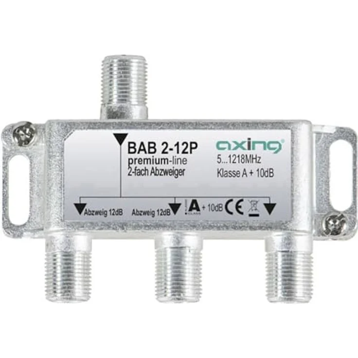 Axing BAB 2-12P 2-fach Abzweiger 12dB Kabelfernsehen CATV Multimedia DVB-T2 Klasse A+, 10dB, 5-1218 MHz metall – Bild 2