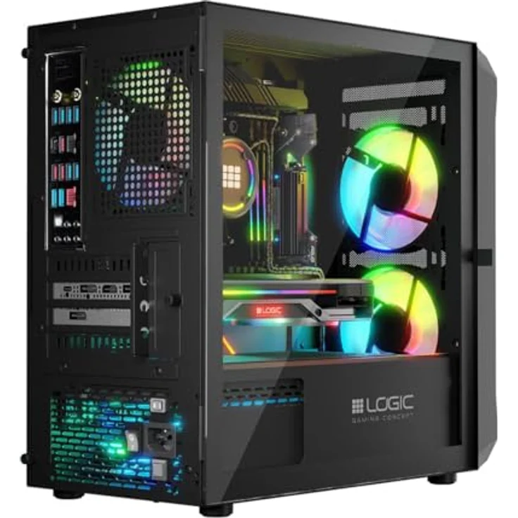 LOGIC PORTOS ARGB MINI USB-3.0-Gehäuse, schwarz, mit gehärtetem Glas-Seitenfenster, max. Grafikkartenlänge 34 cm, für ATX/Micro ATX/Mini-ATX – Bild 5