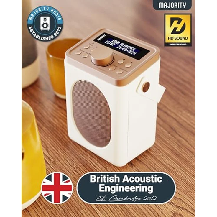 MAJORITY Little Shelford DAB Plus Radio, Küchenradio UKW mit Bluetooth, batteriebetrieben oder Steckdosenradio, Mini Digitalradio mit Doppelalarm, cremefarben – Bild 2