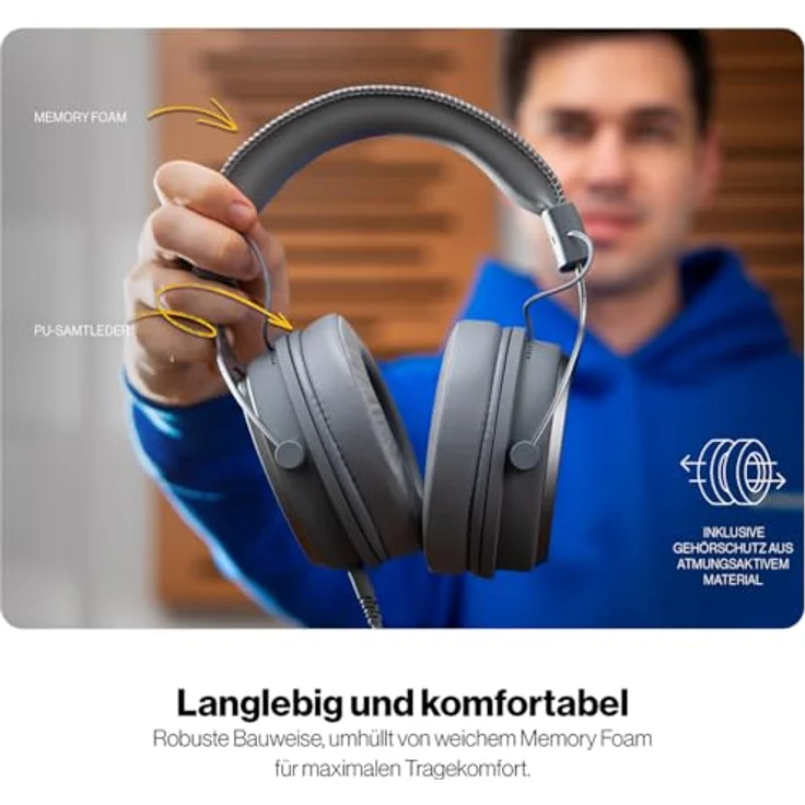 ENDORFY VIRO Plus USB Alt Gray, Gaming Over-Ear-Kopfhörer mit 53 mm Treibern, abnehmbarem Mikrofon und USB 7.1-Soundkarte, austauschbaren Stoffohrpolstern, abnehmbarem Kabel – Bild 2