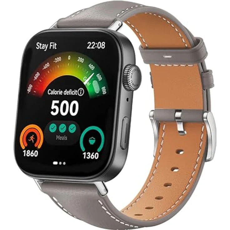 GIOPUEY Echtleder Armband für Huawei Watch Fit 3/4/4 Pro, verschleißfest und atmungsaktiv, grau – Bild 1