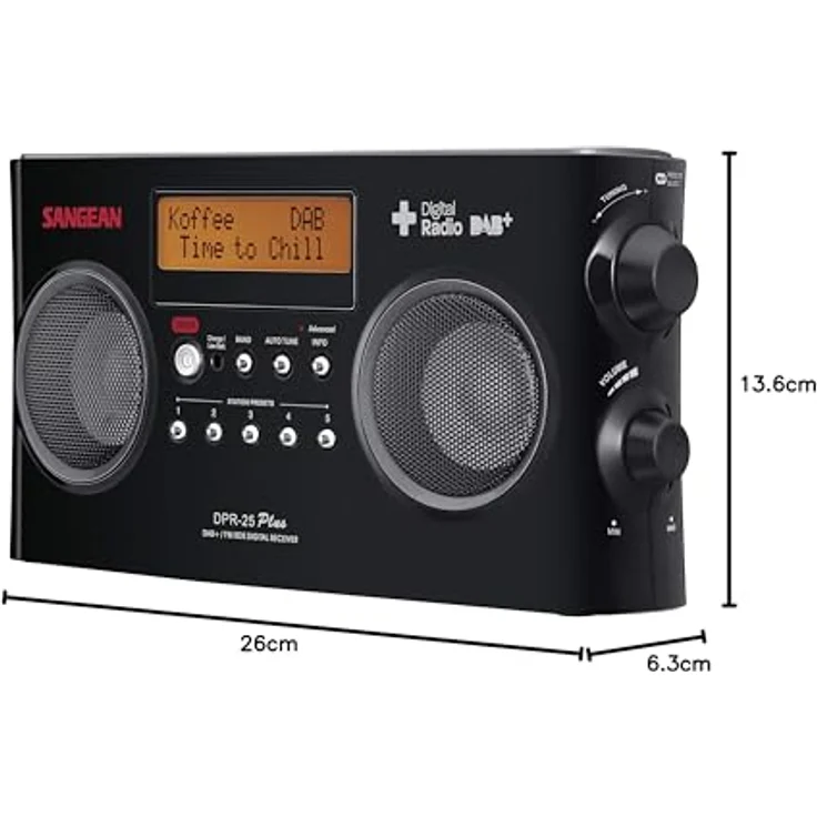Sangean DPR25 Tragbares Digital-Radio (LCD-Display, DAB+, FM-RDS, LED) schwarz – Bild 3