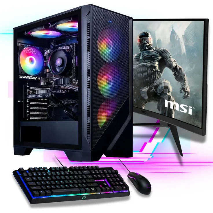 MeinPC Gaming Komplett PC SET AMD Ryzen 7 5700G, 32GB RAM, 500GB SSD, MSI RGB Tower, 27" TFT 1ms 100Hz, Windows 11 Pro, W-LAN