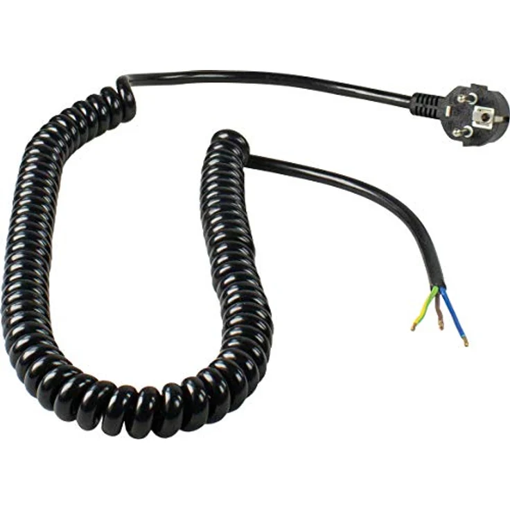 as Schwabe Spiralkabel Anschlussleitung H05VV-F 3G1,5 2 m Grundlänge, dehnbar auf 4 m, Schutzkontaktwinkelstecker, 60 mm abgemantelt, Schwarz, IP20, 70428 – Bild 1