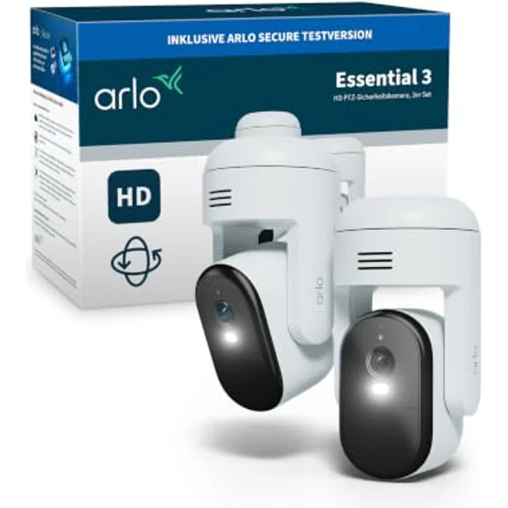 Arlo Essential 3 HD PTZ, Überwachungskamera Aussen, WLAN, 2-Kamera-Set mit Schwenk- und Neigefunktion, HD-Videoqualität und KI-gestützter Bewegungserkennung – Bild 1