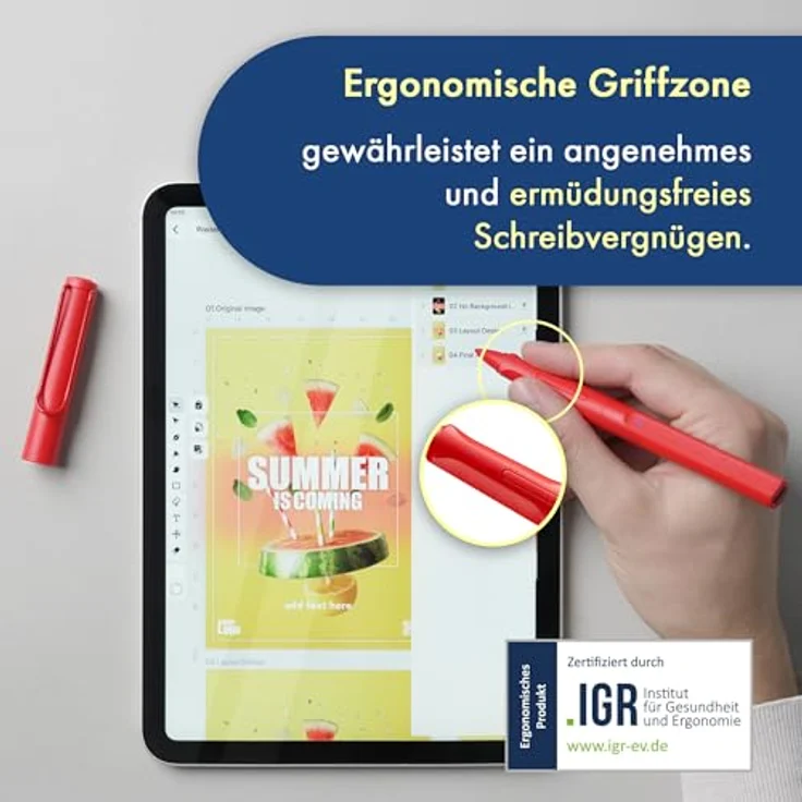 LAMY Safari Note+ red iPad Stift – Palm Rejection, Neigungssensitivität & ergonomischer Griff – bis zu 10 Stunden Akkulaufzeit – Bild 5
