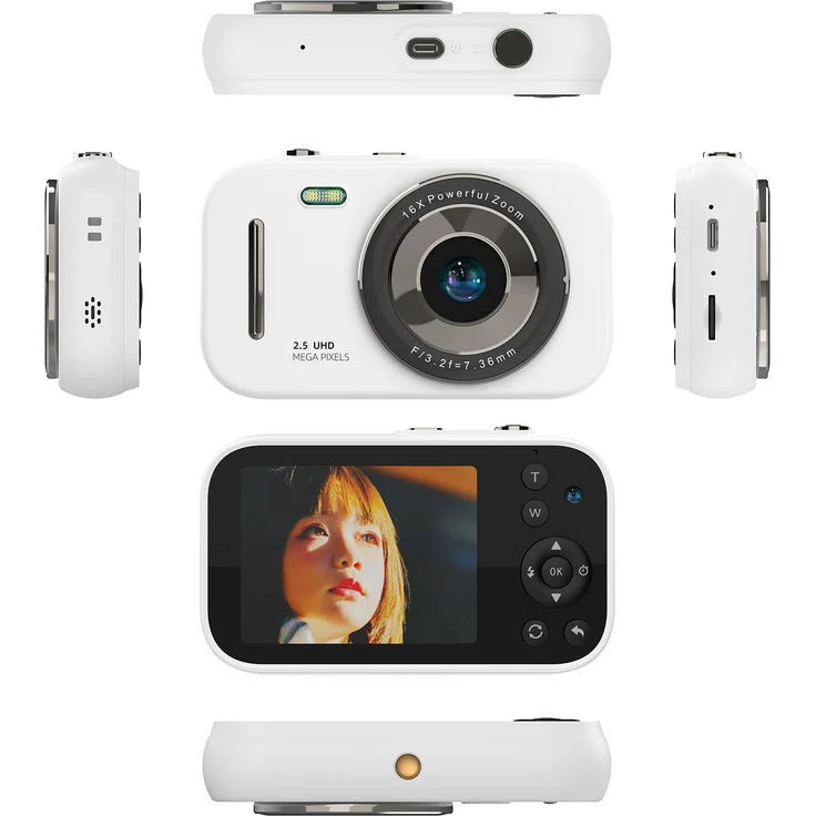 KKmoon 1080P-Digitalkamera, tragbare Videokamera mit 48 MP und Doppelobjektiv, 2,8 Zoll IPS-Bildschirm, 16-fach Digitalzoom, eingebautem Akku und 32 GB TF-Karte, in Schwarz/Weiß/Rosa